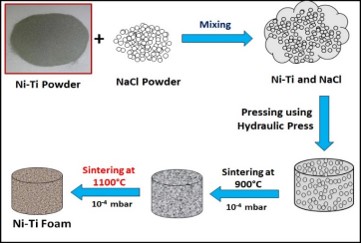 Lightweight and Highly Porous Ni-Ti Alloy Foams Synthesized by Powder Metallurgy using NaCl as Space Holder 